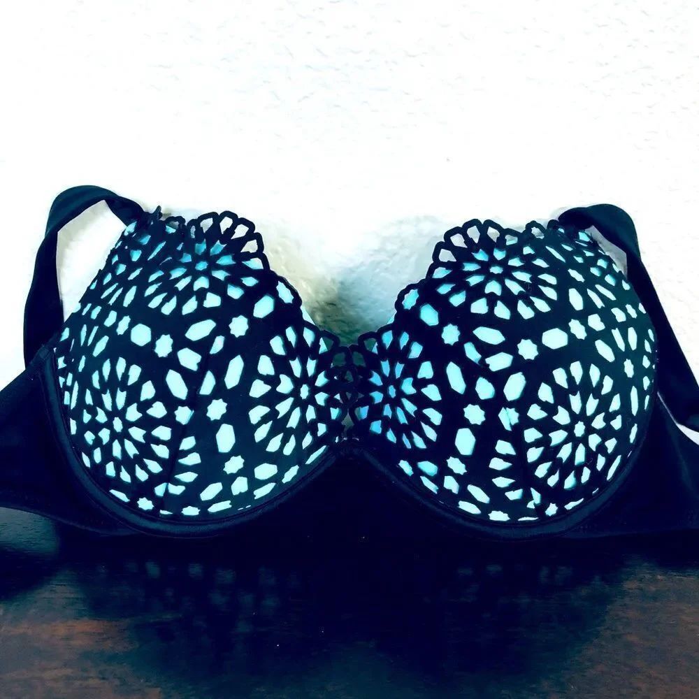 Bikini Bra Swim Swimsuit Top Teal Black Halter 34B